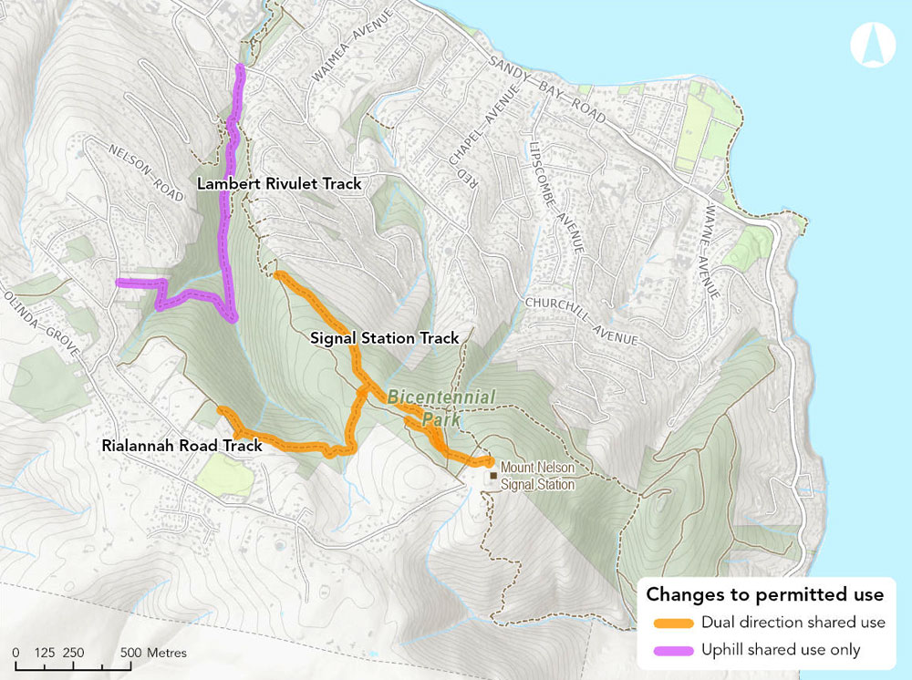 Map of new shared use tracks in Bicentennial Park