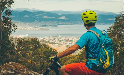 Mountain biking in the foothills of kunanyi/Mt Wellington.