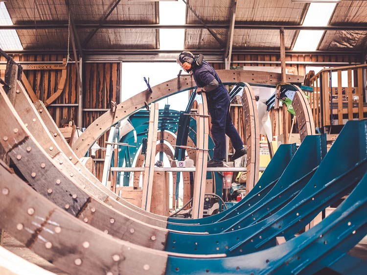 Construction of the timber components of the HMS Erebus by the Wooden Boat Centre.