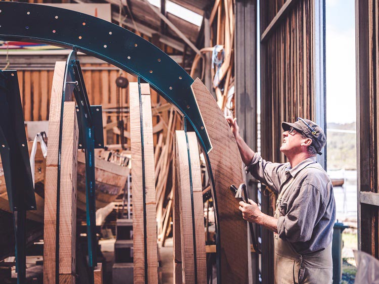 The hull of the Erebus during fabrication at the Wooden Boat Centre, Franklin