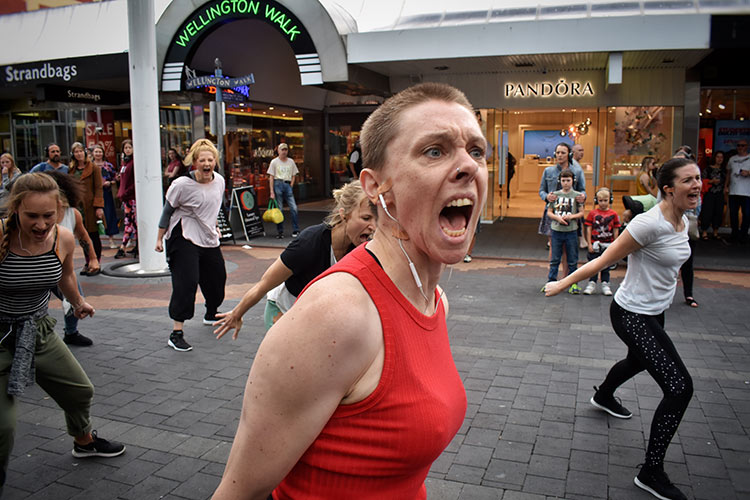 The Stance, 2019. Choreographer: Liesel Zink. Image features dancer HK, taken during the performance in Elizabeth Street Mall.